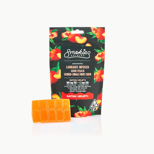 Smokiez Edibles - Sativa Sour Peach 100mg THC Fruit Chews - Scored Single Piece - CA - 1