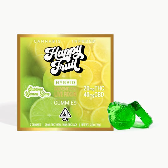 Happy Fruit - Sublime Lemon Lime Rosin Gummies (2-Pack) - 20mg THC + 40mg CBD - 1