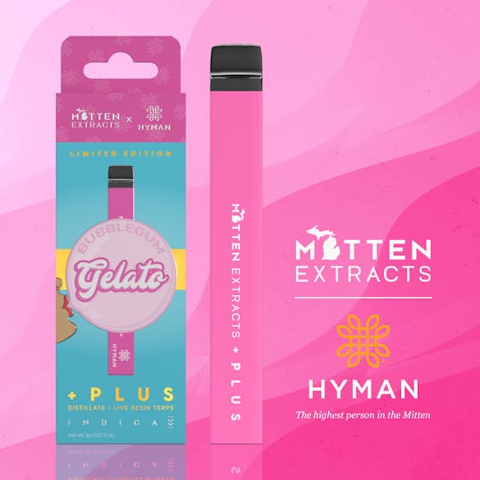 Mitten Extracts - Mitten + Plus x HYMAN Disposable - Bubblegum Gelato 1g (Indica) - 1