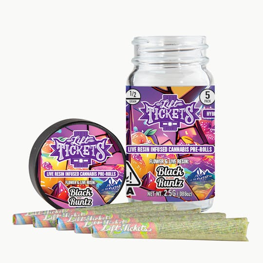 Lift Tickets - Black Runtz - 0.5g Infused Pre Roll Multipack (5) - 1