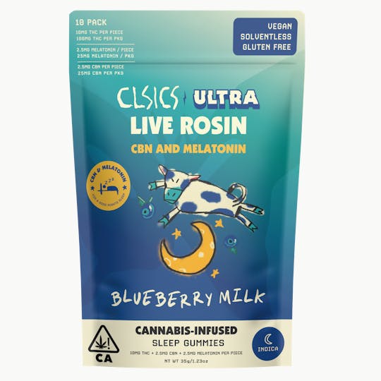 CLSICS Rosin & Rosin Infused Pre Rolls - CBN & Melatonin Blueberry Milk - 10Pk GUMMIES LIVE ROSIN INFUSED - 1