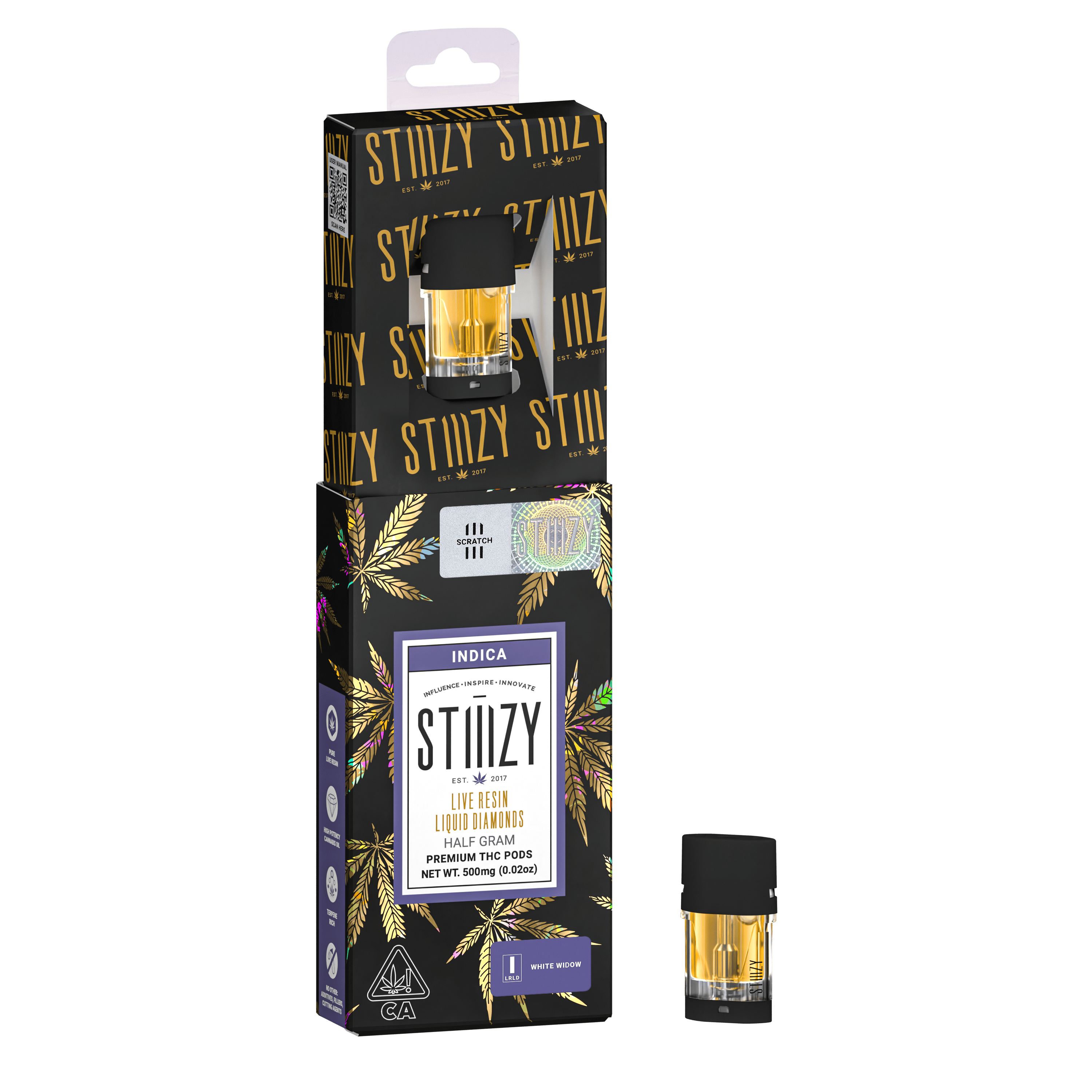 STIIIZY - Vape Cartridge - WHITE WIDOW .5G Live Resin Liquid Diamonds Pod - STIIIZY - 1
