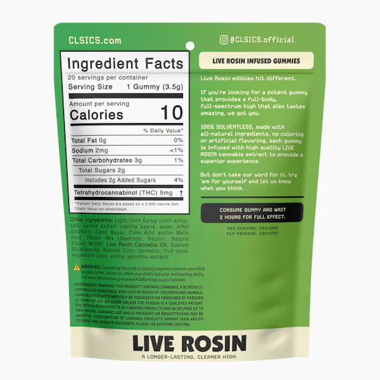 CLSICS Rosin & Rosin Infused Pre Rolls - CLSICS - Sour Sativa Live Rosin Infused Gummies - Party Pack - 20ct - 1