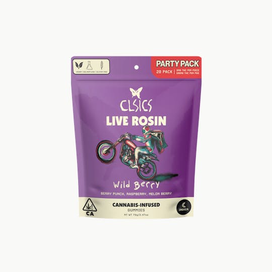 CLSICS Rosin & Rosin Infused Pre Rolls - Wild Berry Indica 20Pk Gummies - LIVE ROSIN INFUSED PARTY PACK - 1