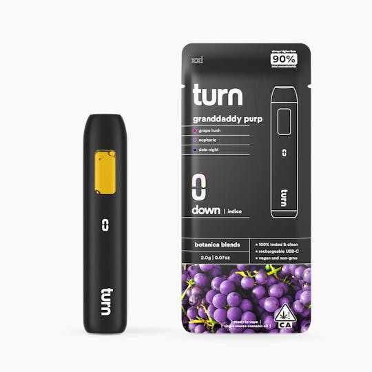 turn - 2.0g AIO | granddaddy purp | botanica blends | down | - 1