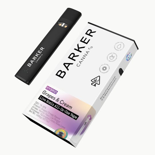 Barker Canna Co. - Grapes & Cream 0.5g Live Rosin All-In-One Vape - 1