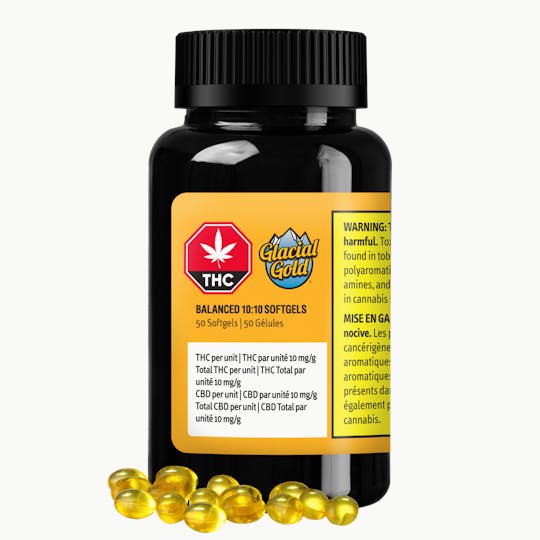 Glacial Gold - Balanced 10:10 Softgels | 50 Pack (500mg THC & 500mg CBD) - 1