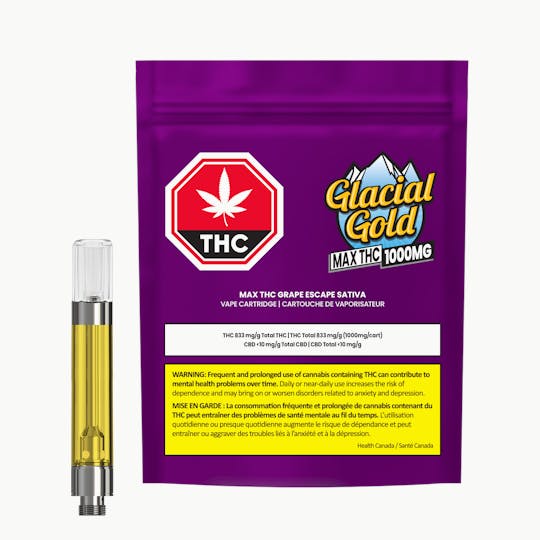 Glacial Gold - MAX THC Grape Escape Sativa | 1.2G Vape Cartridge - 1