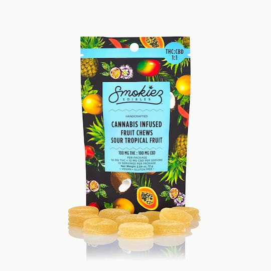 Smokiez Edibles - Smokiez Sour Tropical Fruit 100mg THC : 100mg CBD 1:1 Fruit Chews - 10pk - 1