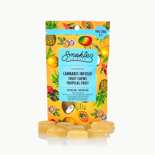 Smokiez Edibles - Smokiez Tropical Fruit 100mg THC : 100mg CBD 1:1 Fruit Chews - 10pk - 1