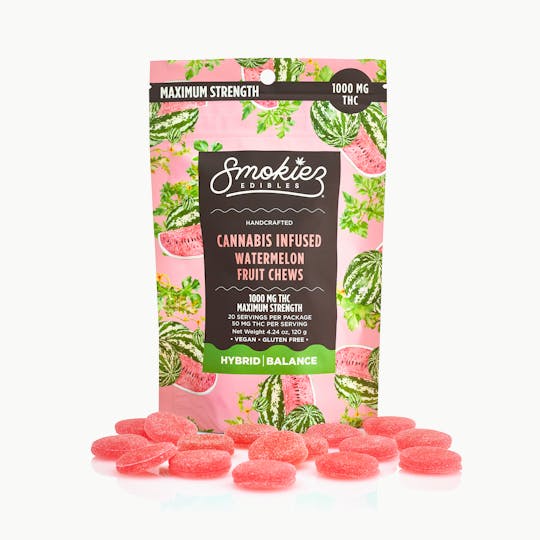 Smokiez Edibles - Watermelon Hybrid - Maximum Strength - 1000mg THC Fruit Chews - 1