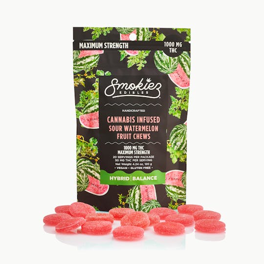 Smokiez Edibles - Sour Watermelon Hybrid - Maximum Strength - 1000mg THC Fruit Chews - 1