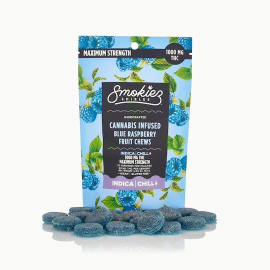 Smokiez Edibles - Blue Raspberry Indica - Maximum Strength - 1000mg THC Fruit Chews - 1