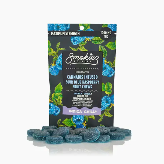 Smokiez Edibles - Sour Blue Raspberry Fruit Chews | 1000mg | 20ct | 50mg/ea - 1
