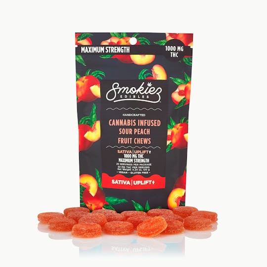 Smokiez Edibles - Sour Peach Sativa - Maximum Strength - 1000mg THC Fruit Chews - 1
