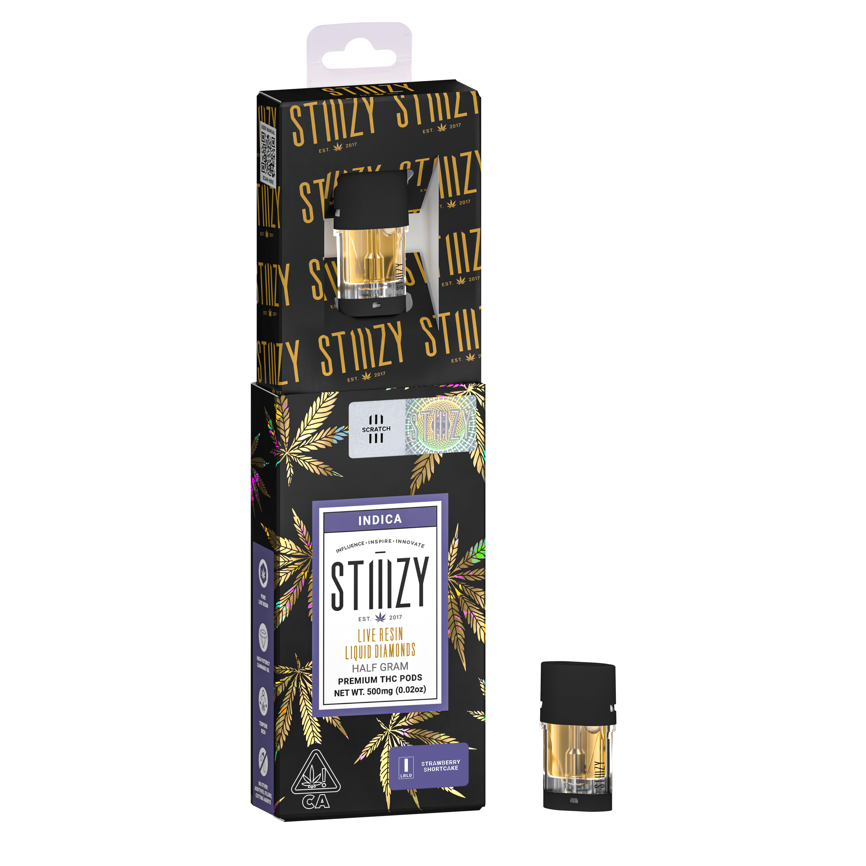 STIIIZY - Vape Cartridge - STRAWBERRY SHORTCAKE .5G Live Resin Liquid Diamonds Pod - 1