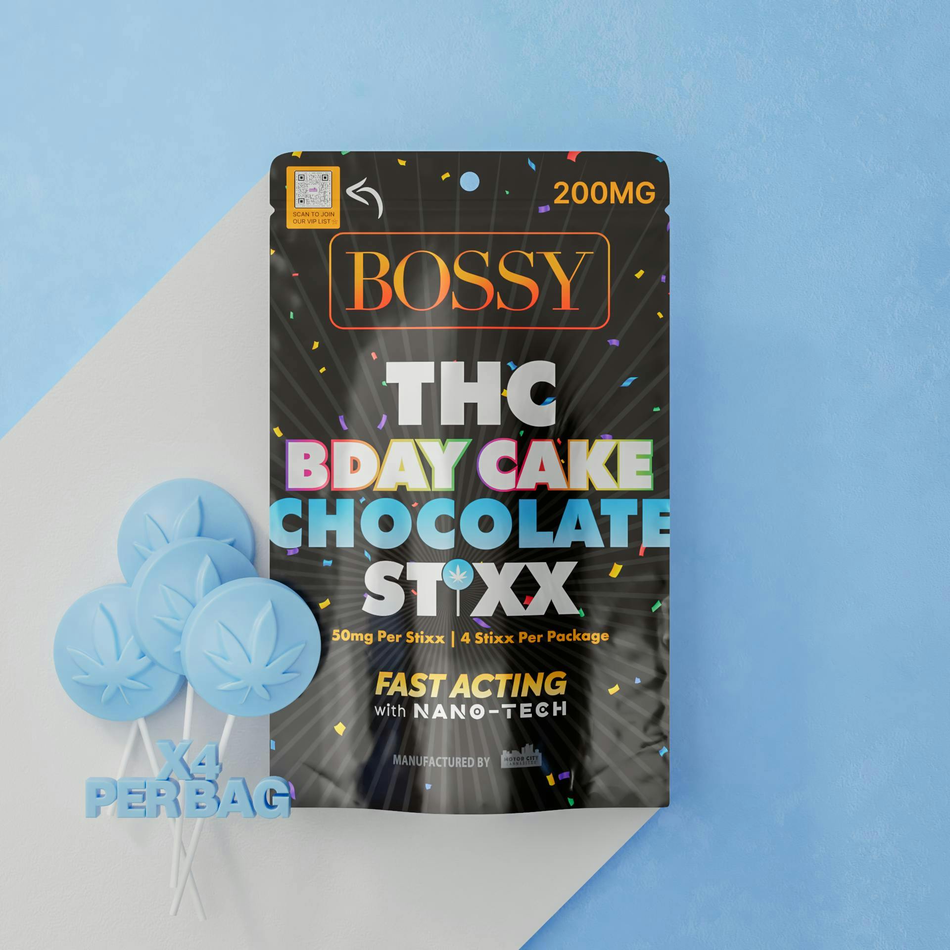 Bossy - Bossy | Chocolate Stixx | Birthday Cake | 200mg | 4ct | 50mg/ea - 1