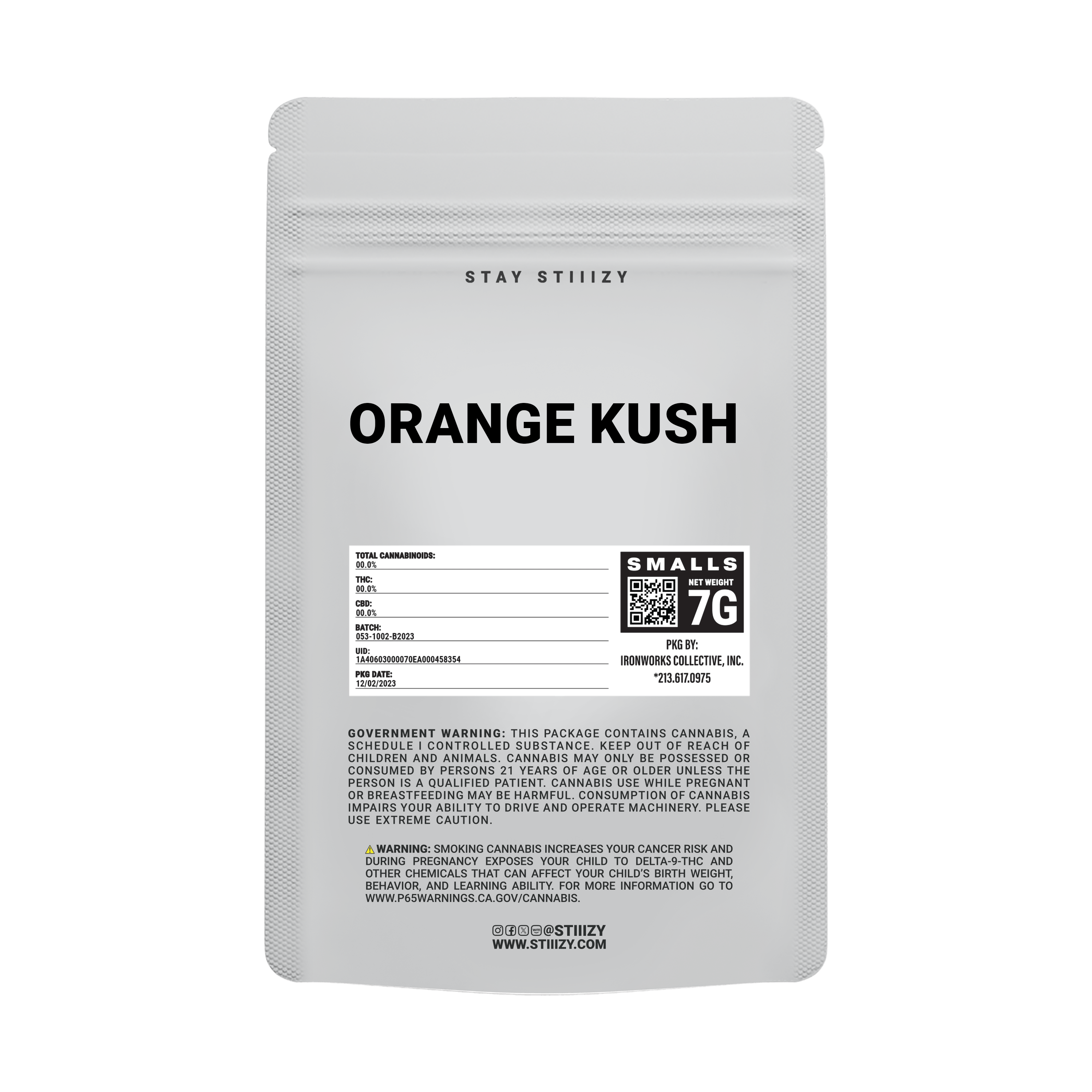 STIIIZY - - ORANGE KUSH - 7G White Label Mylar - 1