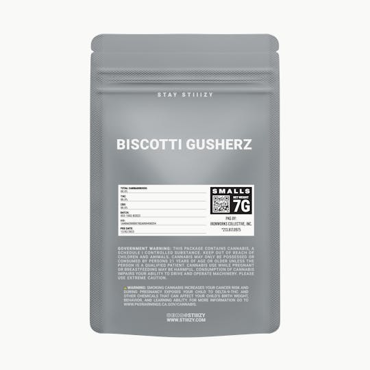 STIIIZY - - BISCOTTI GUSHERZ - 7G Grey Label Mylar - 1