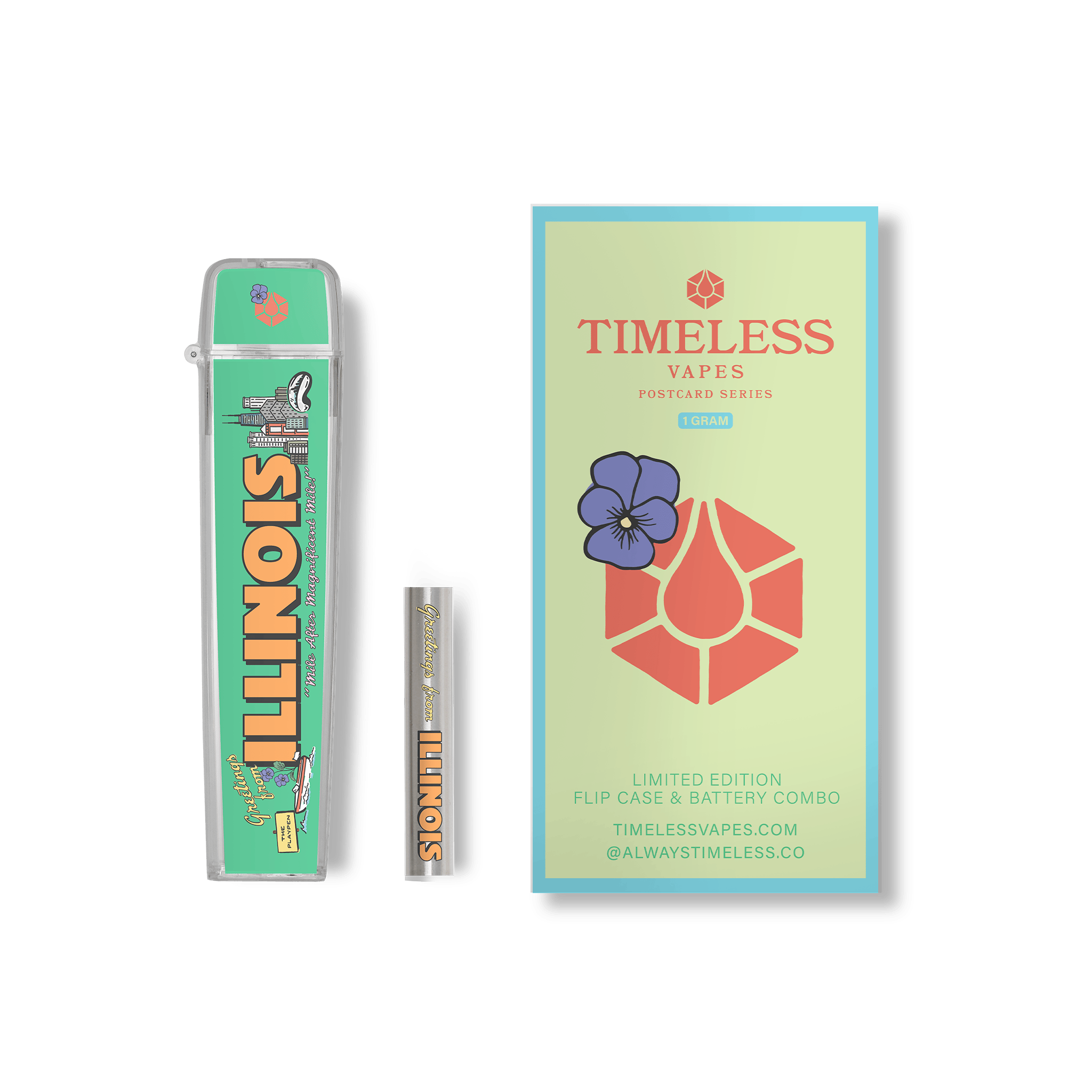 Timeless Vapes - Greetings From Illinois Flip Case & Battery Combo | Battery | 1g - 1
