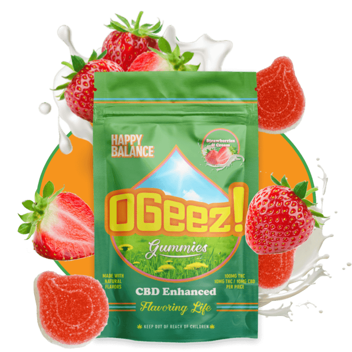 Ogeez! - Happy Balance | Strawberries and Cream 1:1 Gummies | 100mg | 10ct | 10mg/ea - 1