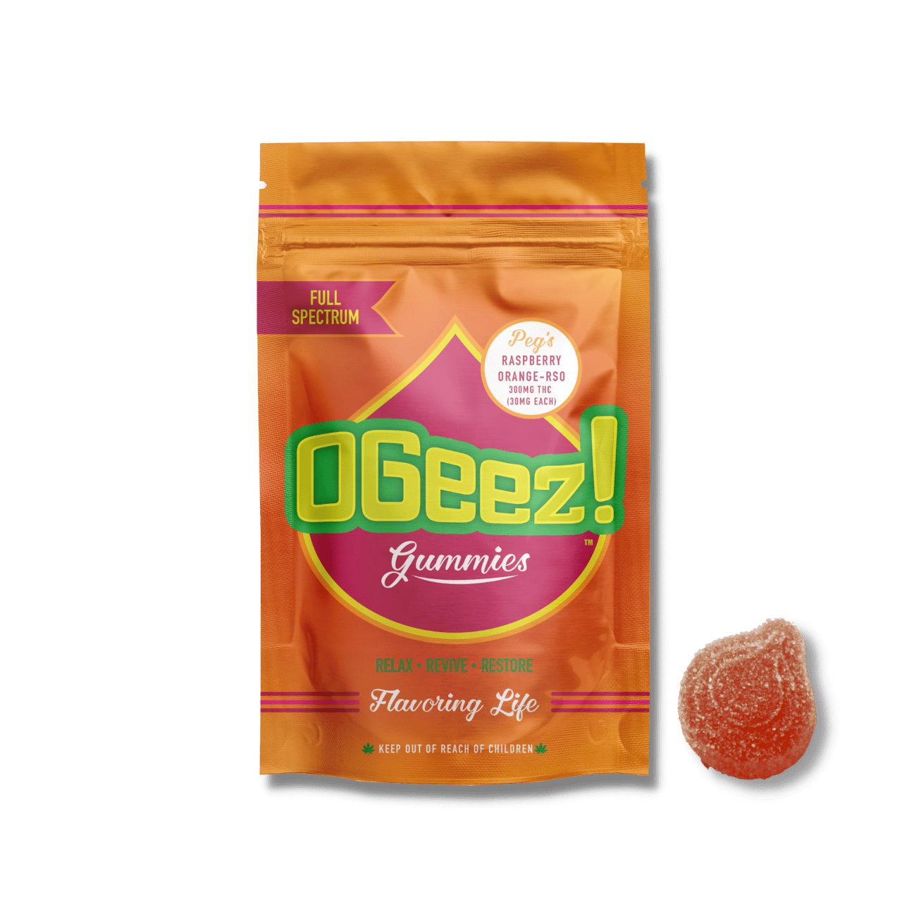 Ogeez! - OGeez! | Peg's | Raspberry Orange RSO Gummies | 300mg | 10ct | 30mg/ea - 1