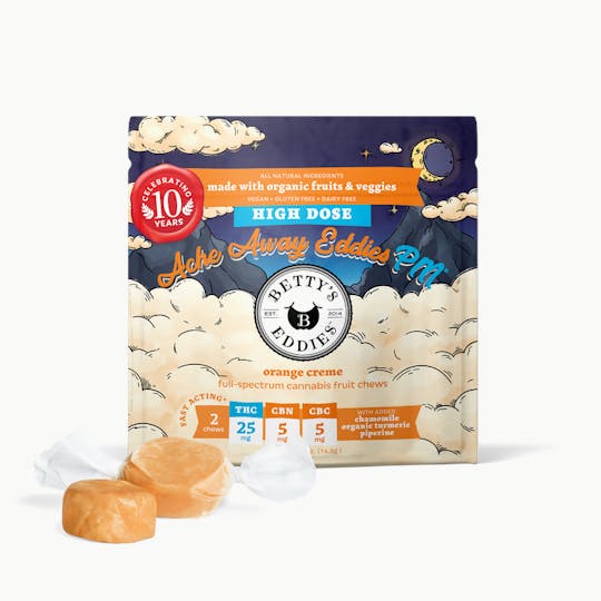 Betty's Eddies - Ache Away Eddies PM Orange Creme 2pk Fruit Chews - Extra Strength - IL - 1