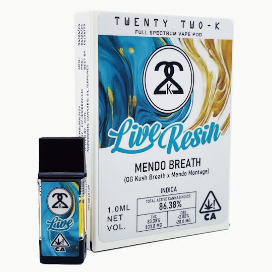 Twenty Two K / 22k - 22K - Live Resin - Mendo Breath - 1.0ml POD - 1