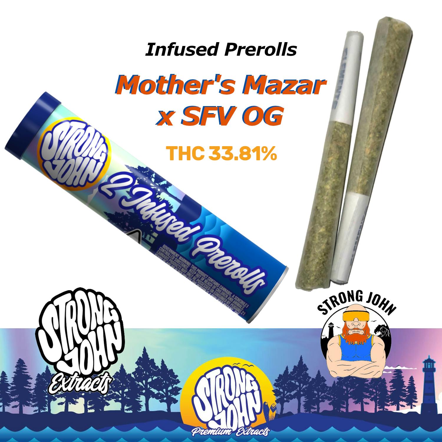 Strong John Extracts - Infused Prerolls 2pk | Mother's Mazar x SFV OG | 1.5g - 1