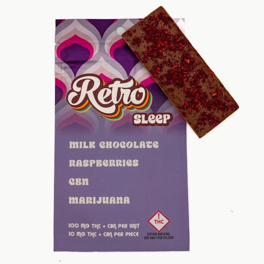 Retro - Milk Chocolate. Raspberries. CBN. Marijuana - 100mg THC & 100mg CBN - 1