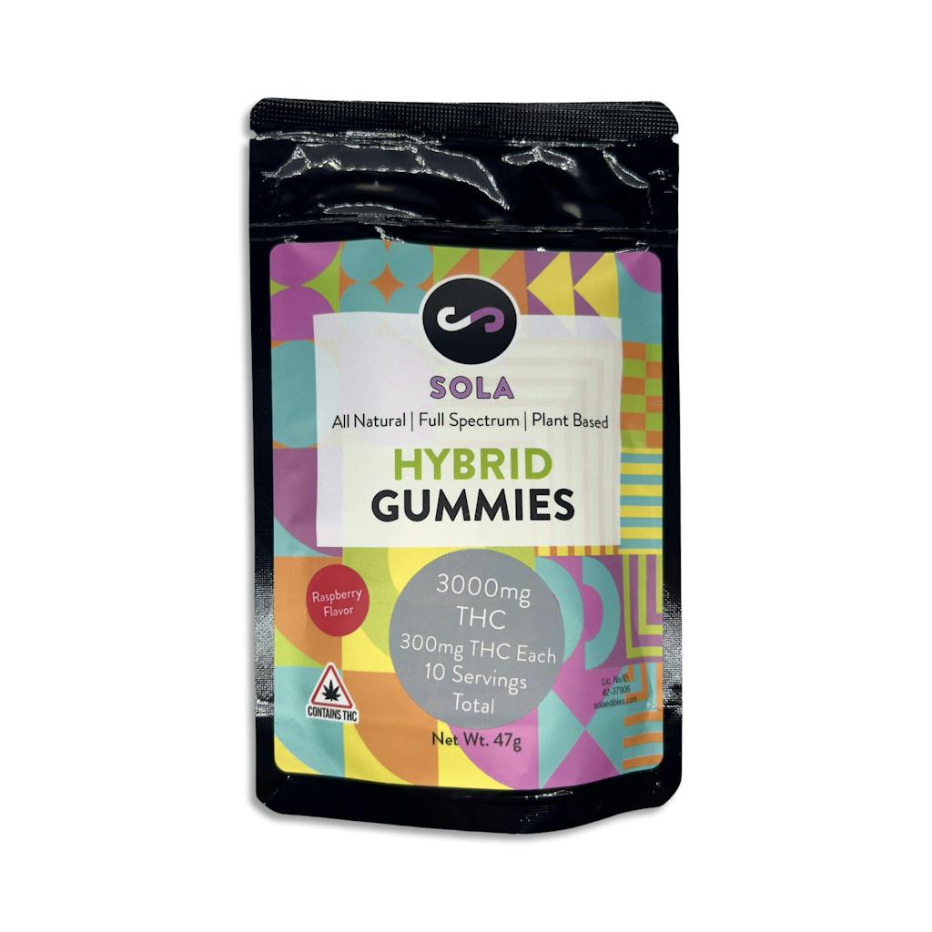 3000mg Hybrid Gummies - Raspberry Flavor Pack (Sola Edibles) - Indico