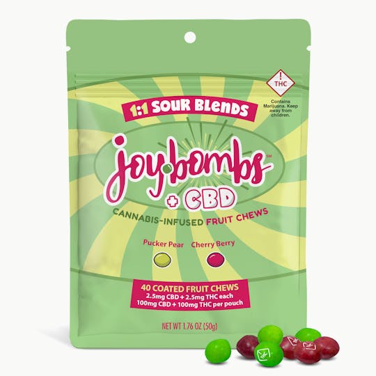 Joyibles - Joy Bombs + CBD 1:1 Sour Blends - 100mg THC (40pk / 2.5mg THC & CBD ea) - 1