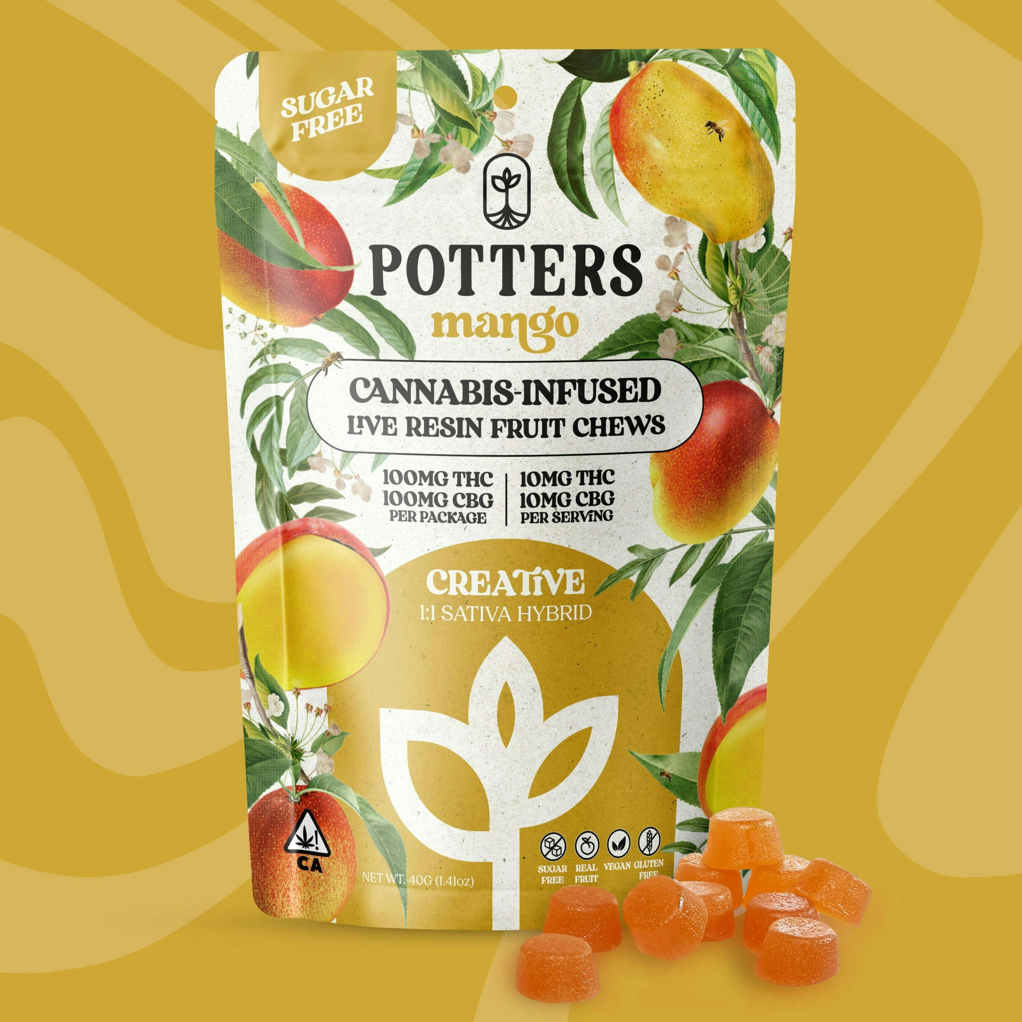 Potters - Sugar-Free | Mango Gummies 1:1 THC:CBD | 100mg | 10ct | 10mg/ea - 1