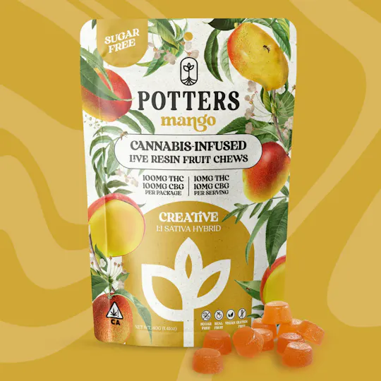 Potters - Sugar-Free | Mango Gummies 1:1 THC:CBD | 100mg | 10ct | 10mg/ea - 1