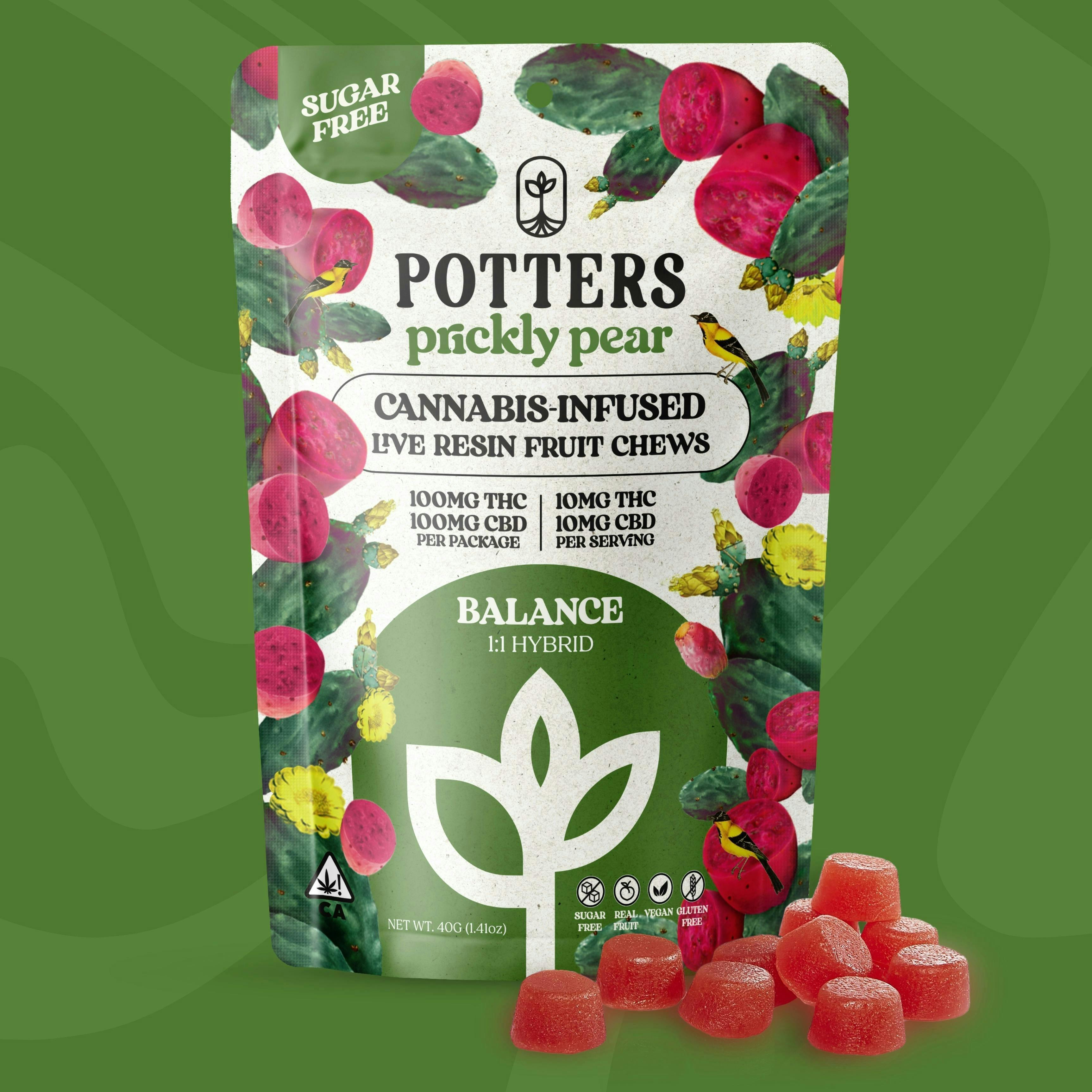 Potters - Sugar-Free | Prickly Pear 1:1 THC:DBD Gummies | 100mg | 10ct | 10mg/ea - 1