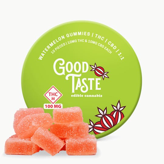 Good Taste Edibles - Watermelon Indica 1:1 THC:CBD 100 mg Good Taste Edible Gummy - 1