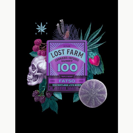 Kiva Confections - Lost Farm 100mg 1pk Triple Berry x Fatso Live Rosin Gummy - 1