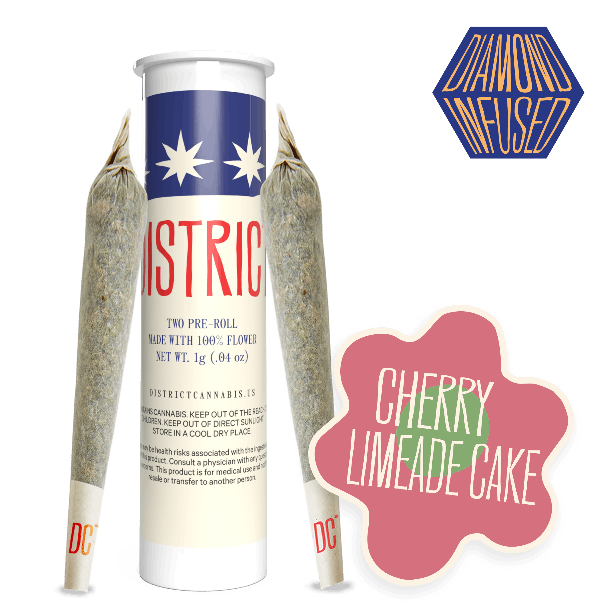 District Cannabis - Cherry Limeade Cake Diamond Infused Pre-Rolls 2ct - 1