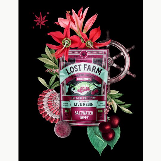 Kiva Confections - Lost Farm 100mg 10pk Black Cherry x Saltwater Taffy Live Resin Gummies - 1