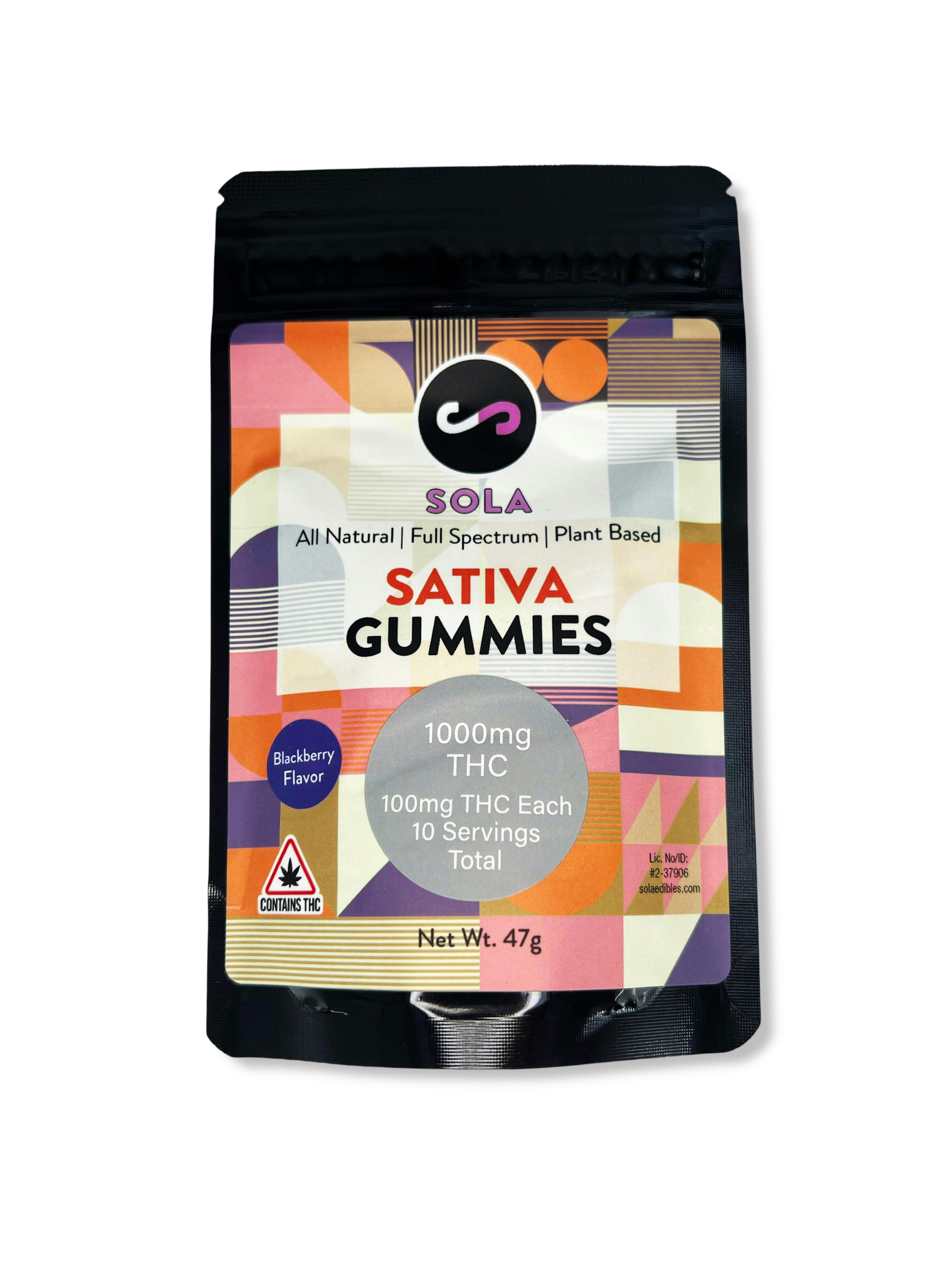 Indico - 1000mg Sativa Gummies - Blackberry Flavor (Sola Edibles) - 1