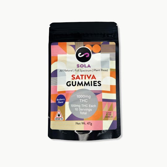 Indico - 1000mg Sativa Gummies - Blackberry Flavor (Sola Edibles) - 1