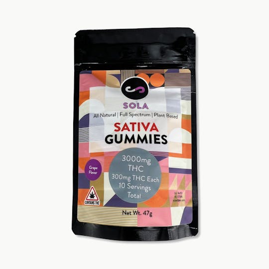 Indico - 3000mg Sativa Gummies - Grape Flavor (Sola Edibles) - 1