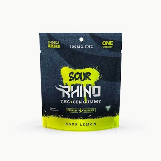 Detroit Edibles - Rhino Gummy - Sour Lemon - 200mg THC & 50mg CBN - 1