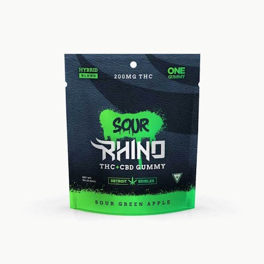 Detroit Edibles - Rhino Gummy - Sour Green Apple - 200mg THC & 50mg CBD - 1