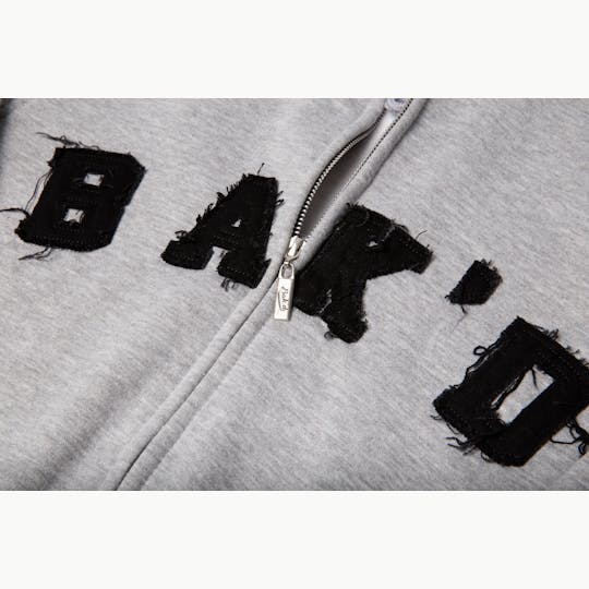Bak'd - Bak'd Classic Distressed Letter Zip Up Hoodie (Gray) - 1