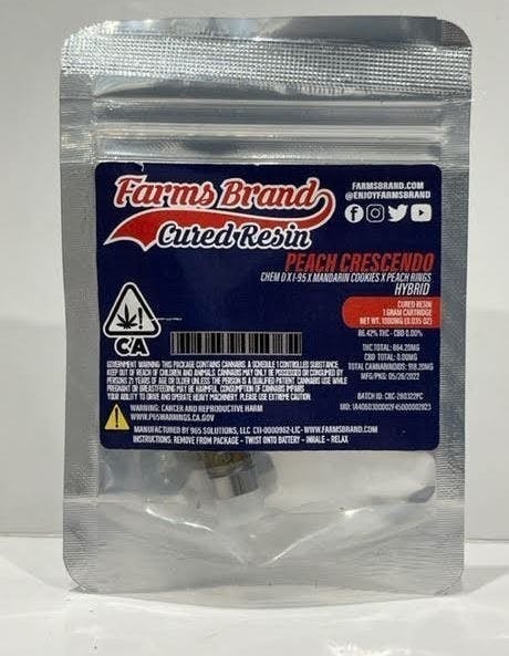 Farms Brand - Peach Crescendo 1g Cured Resin Cart - Farms Brand - 1