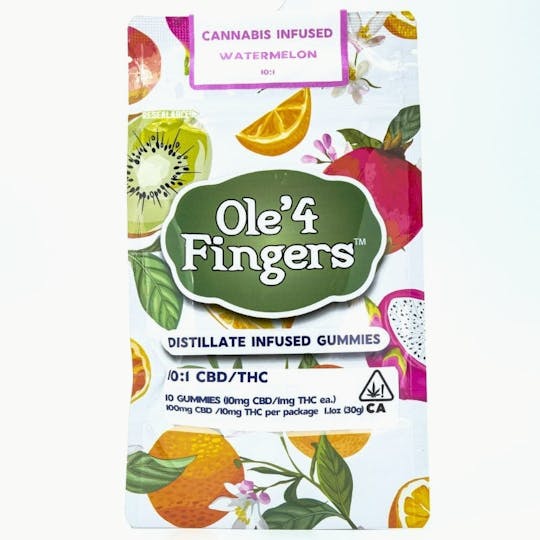 Ole'4 Fingers - Watermelon 10:1 CBD:THC 100mg 10 Pack Gummies - Ole' 4 Fingers - 1
