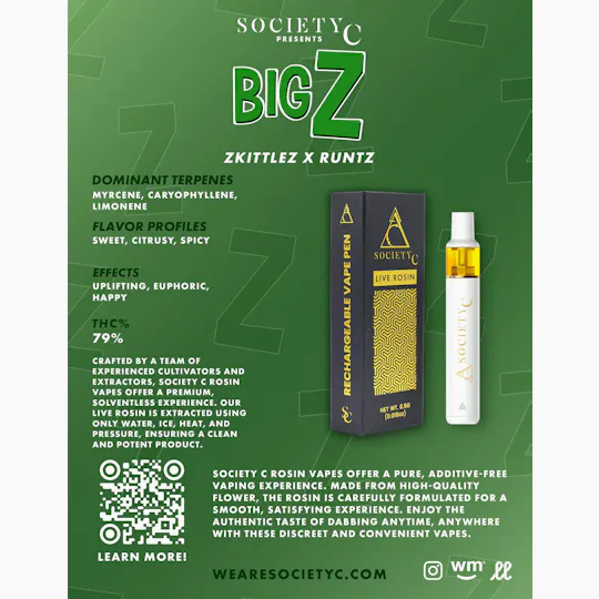 Society C - Society C | Big Z | Live Rosin Disposable | 0.5g - 1