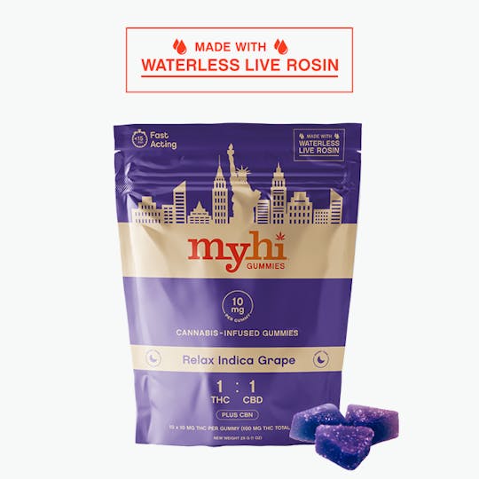 My Hi - Relax Indica Grape (1:1 THC:CBD) - Waterless Live Rosin Gummies (100mg) - 1