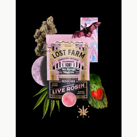 Kiva Confections - Lost Farm 200mg 10pk Strawberry x Headcake Live Rosin Gummies - 1